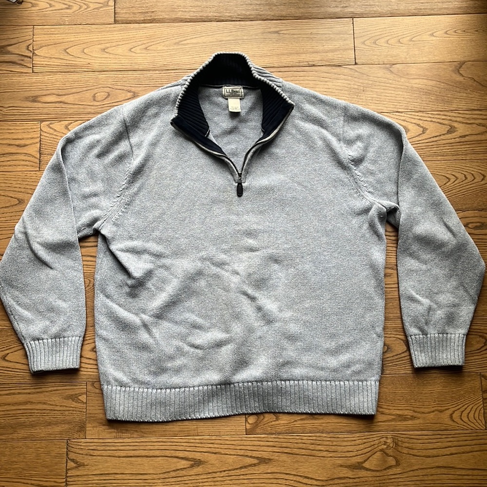 LL BEAN Men's Cotton Sweater, Quarter-Zip size XL